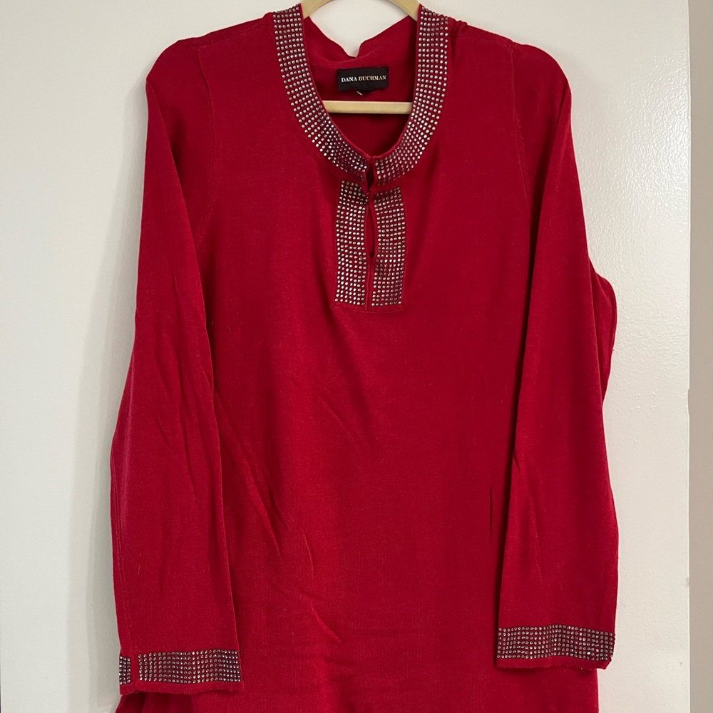 Dana Buchman red rhinestone sweater, large
